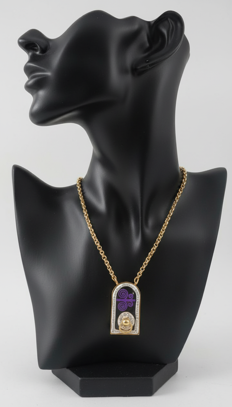 Collier pendentif talisman violet /Acier inoxydable