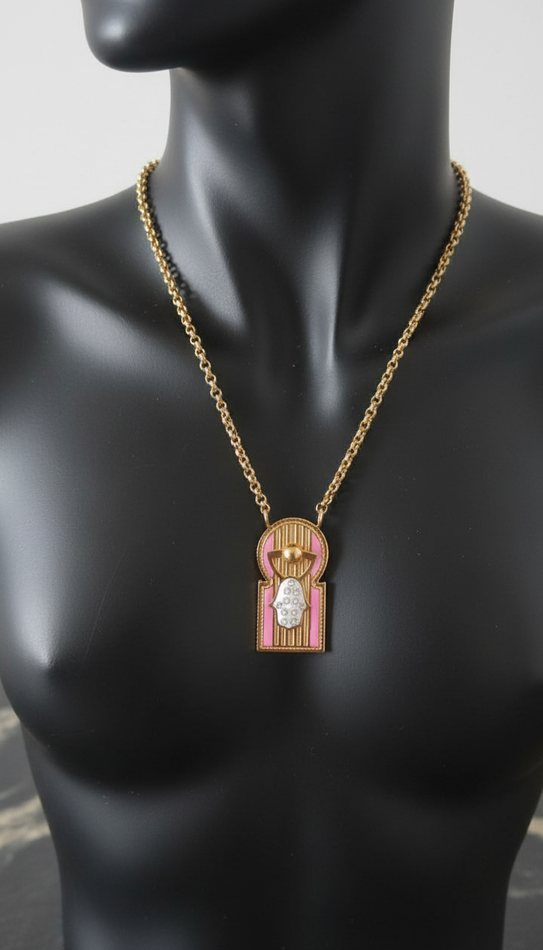 Collier pendentif talisman rose /Acier inoxydable