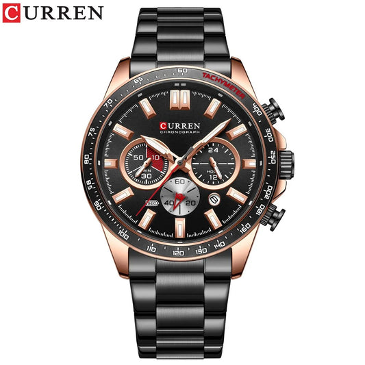 Montre original  chronographe à quartz classique pour homme CURREN | Acier inoxydable | Date 24 heures sur 24 | Résistance à l'eau de 3 bars