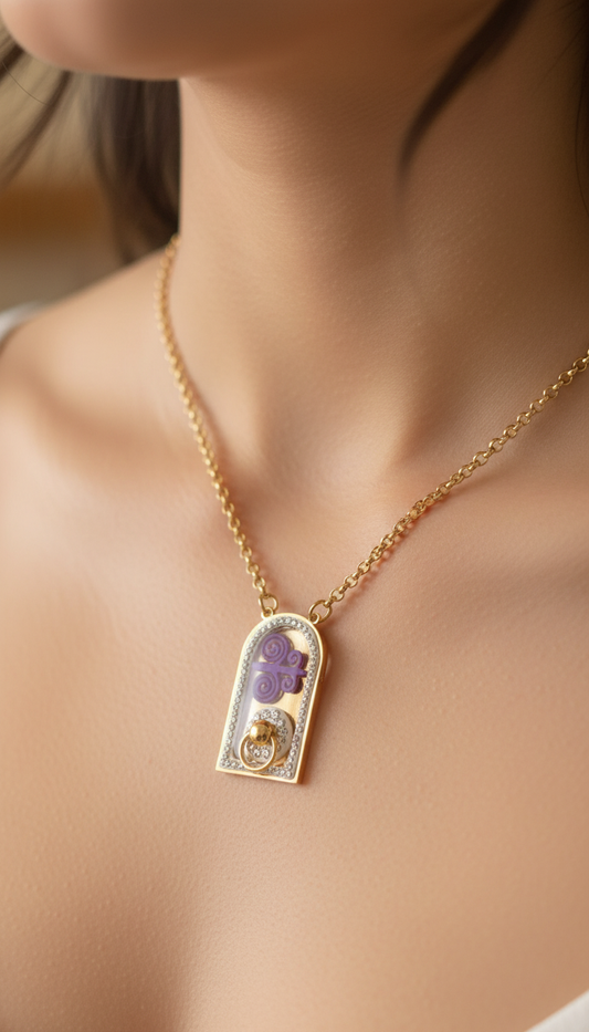 Collier pendentif talisman violet﻿  /Acier inoxydable