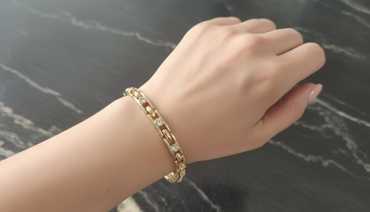 Bracelet à maillons sertis /acier inoxydable